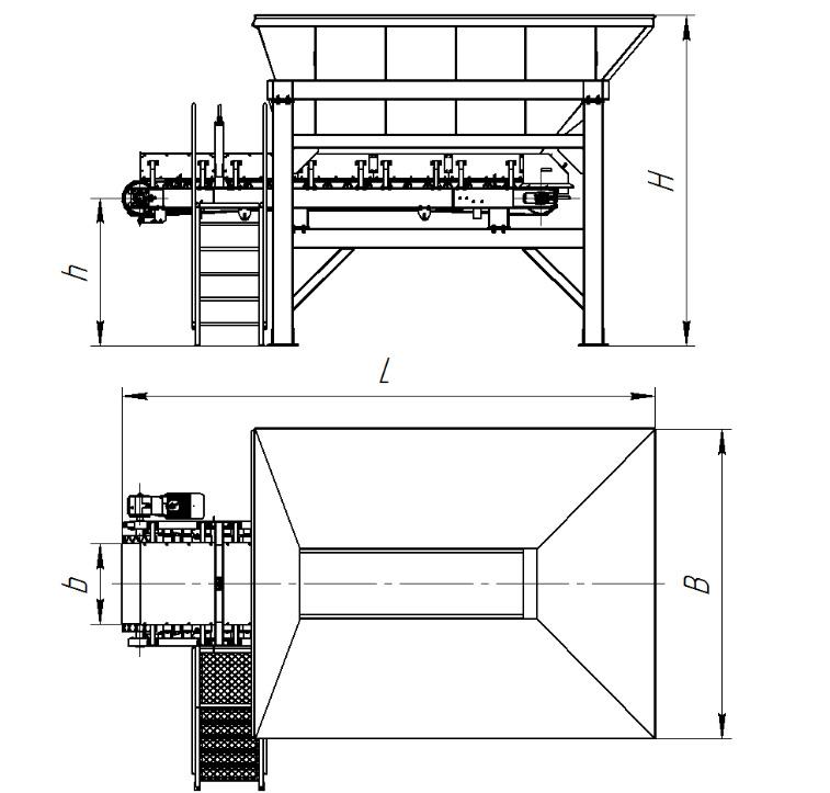 Конвейерное оборудование Схема Бункер загрузочный БЗ-10 с питателем